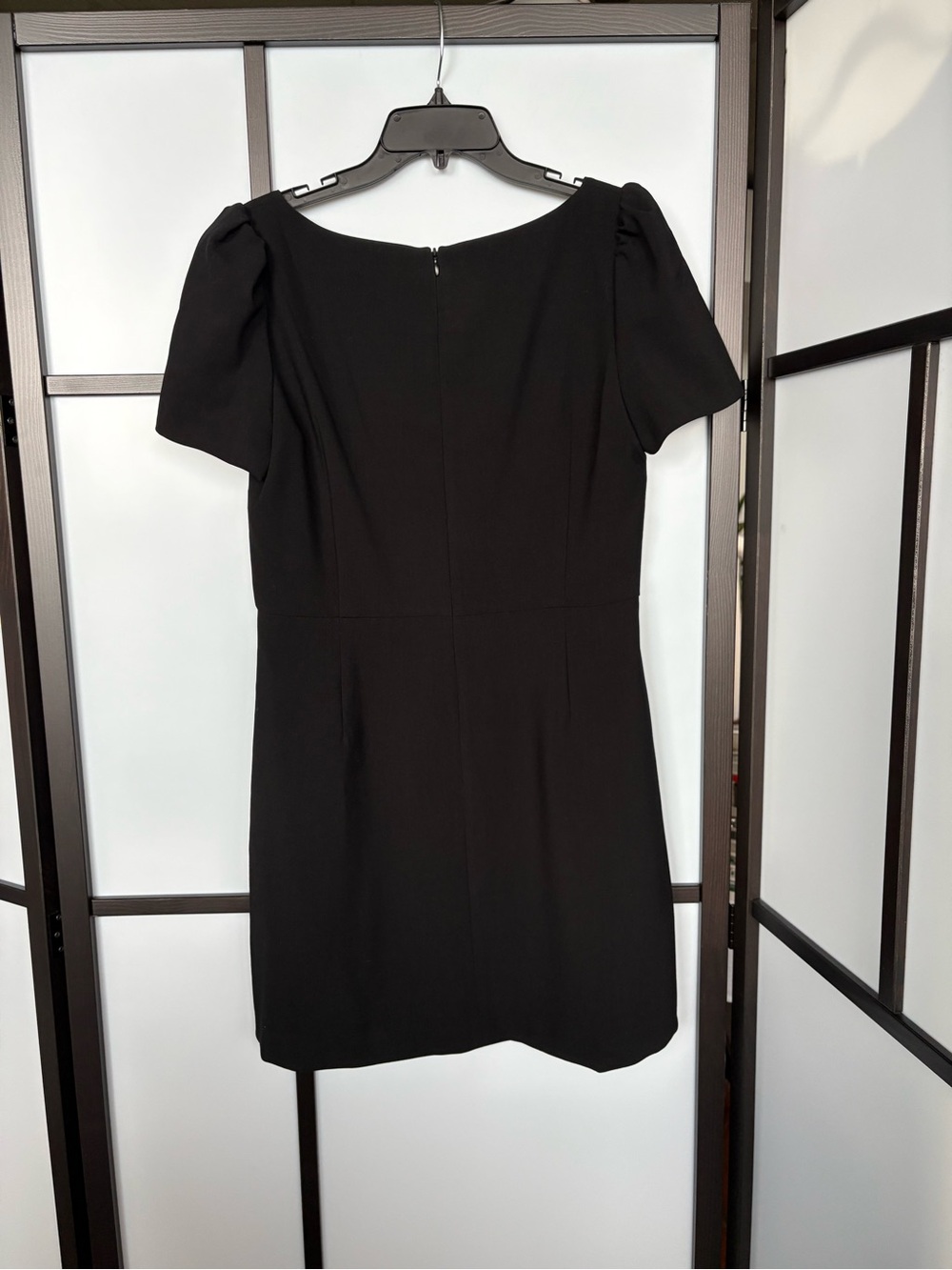 French Connection Black Puff Sleeve Mini Dress NWT Size 10 Classic Square Neck - Picture 7 of 14